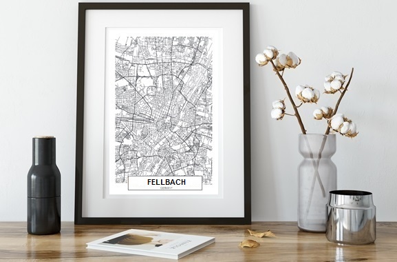 Besondere Geschenkideen aus Fellbach: City Map von Fellbach im Rahmen