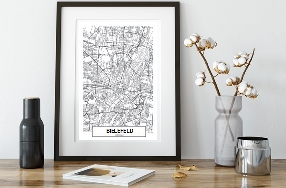 Besondere Geschenkideen aus Bielefeld: City Map von Bielefeld im Rahmen